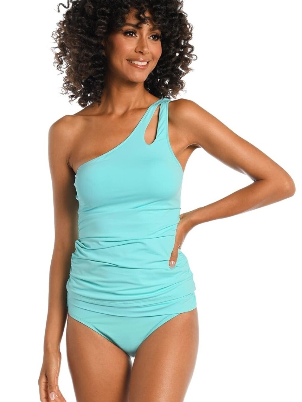 La Blanca Turquoise One-Shoulder Top Swimwear